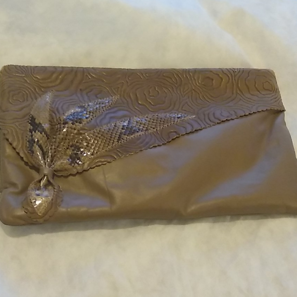 Light brown leather clutch made in USA